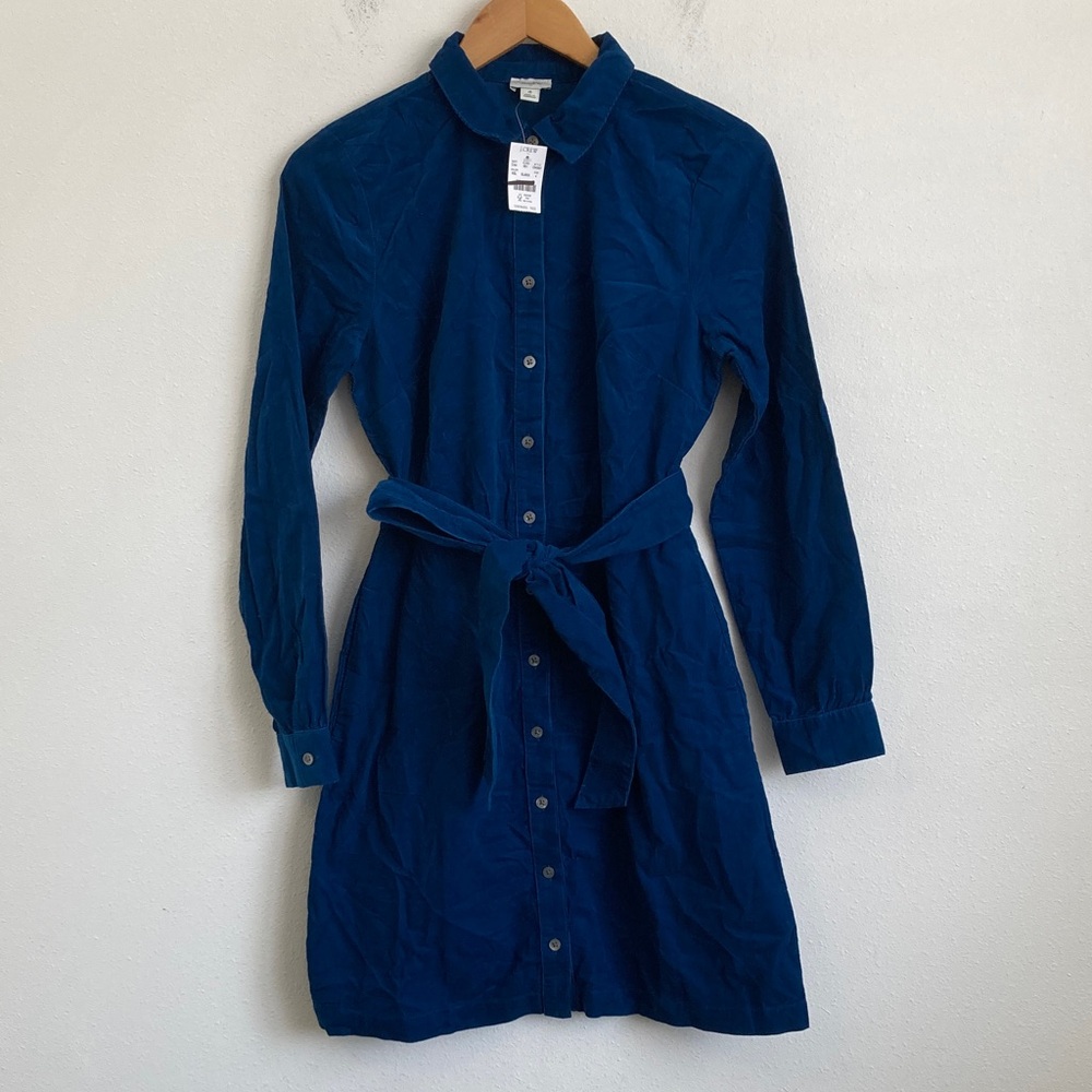 J. Crew Long-sleeve corduroy shirt-dress‎ Size 4 Vibrant Blue - Picture 2 of 6